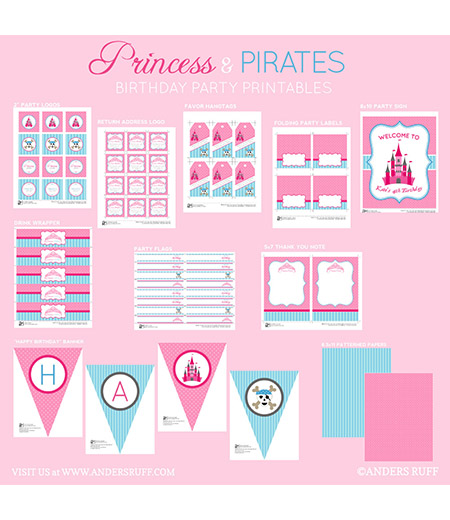 Princess and Pirates Birthday Party Printables Collection